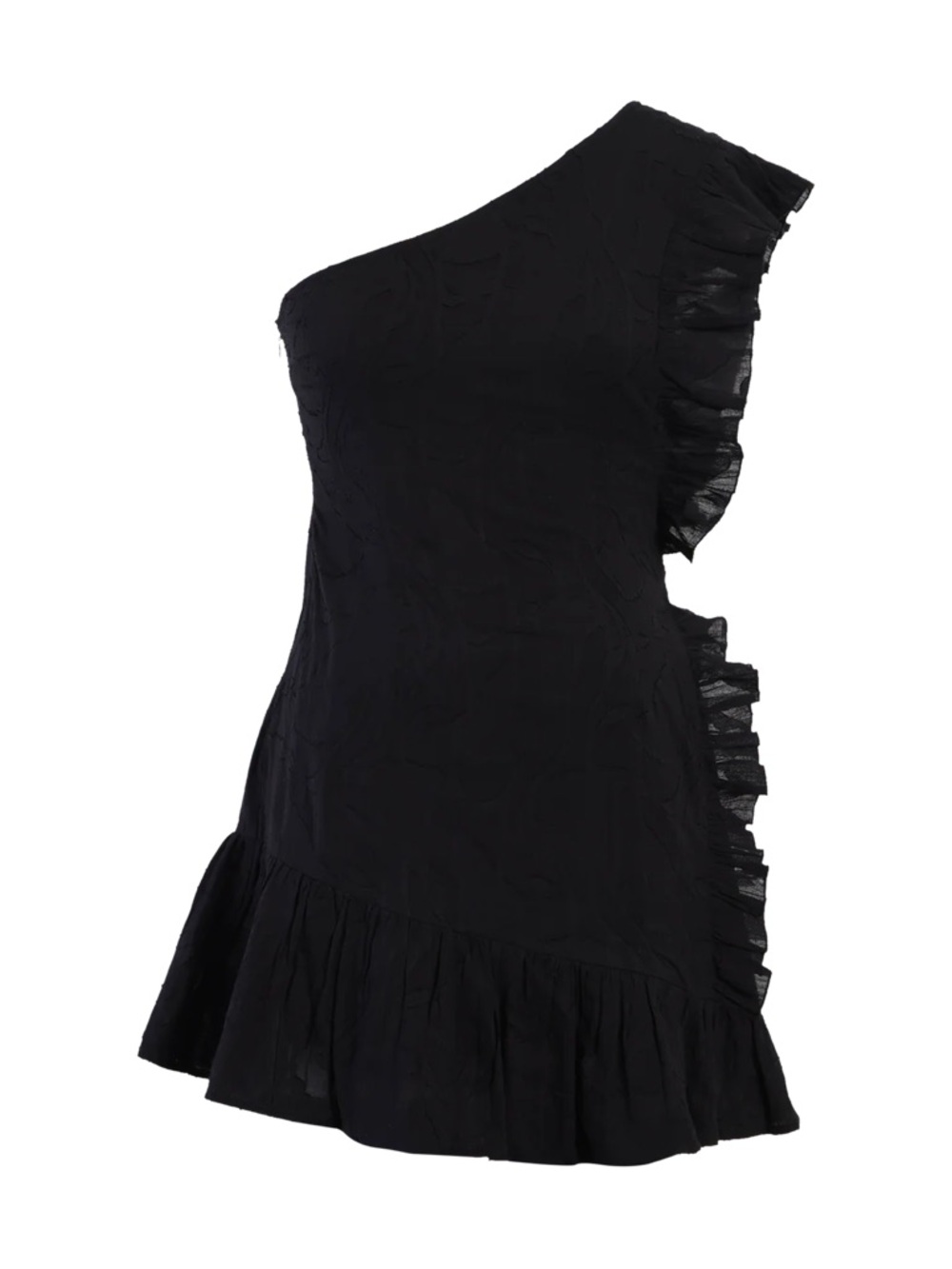 Essgee ADEY RUFFLE DRESS One-Shoulder Ruffle Mini Dress in Black - Picture 6 of 7